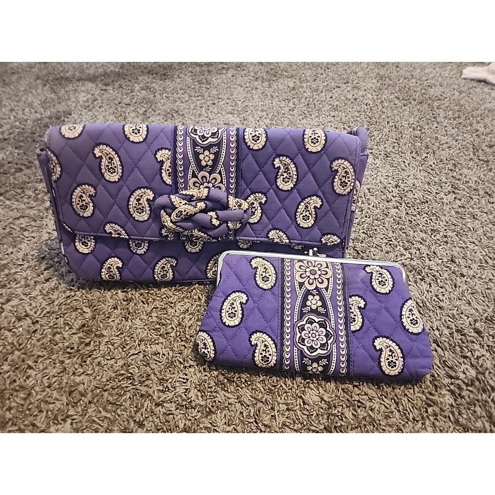Matching Vera Bradley Simply Violet Knot Just a‎ Clutch Shoulder Bag & Wallet